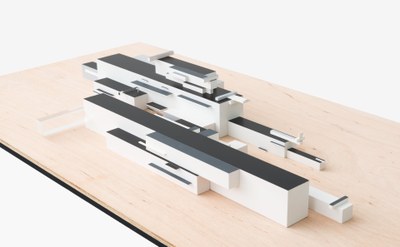 3D interpretatie naar 'Segodnyashnye sooruzheniya (Moderne gebouwen)' van Kazimir Malevich