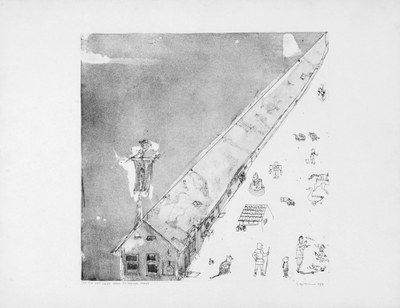 Een huis dat tussen nacht en morgen staat