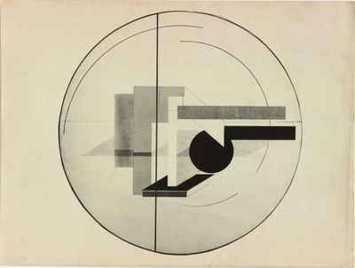 Foto van Lissitzky van zijn schilderij 'Ronde Proun'