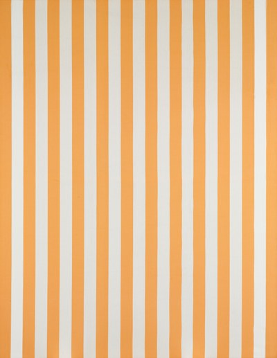 Fragmente einer Rede über die Kunst. 18 peintures sur toile. Tissus rayés blancs et colorés. Juin 1974 blanc et orange