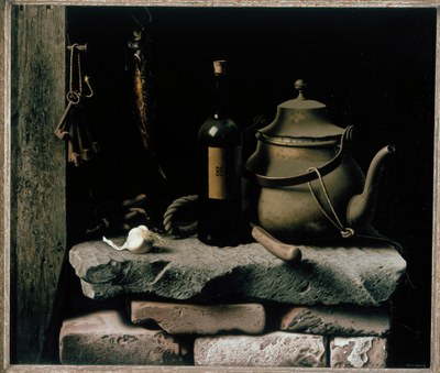 Stilleven met koperen ketel