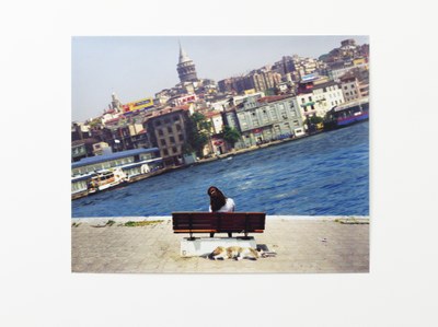 Untitled (Sitting on a bench with dog)