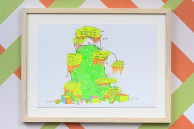 Complain Mountain (Wall Painting Design in Fluo Green and Yellow with Wooden Objects)