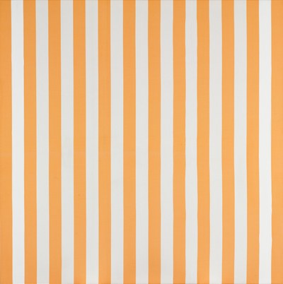 Fragmente einer Rede über die Kunst. 18 peintures sur toile. Tissus rayés blancs et colorés. Août 1978 blanc et orange