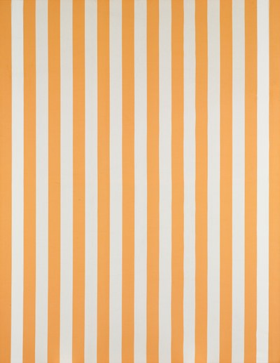 Fragmente einer Rede über die Kunst. 18 peintures sur toile. Tissus rayés blancs et colorés. Juin 1974 blanc et orange