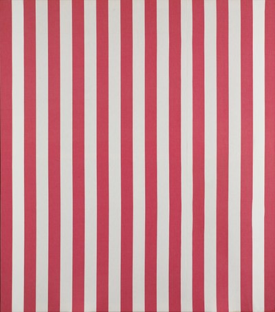 Fragmente einer Rede über die Kunst. 18 peintures sur toile. Tissus rayés blancs et colorés. Mars 1979 blanc et rouge
