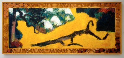 Licht landschap; oever van een kronkelende beek