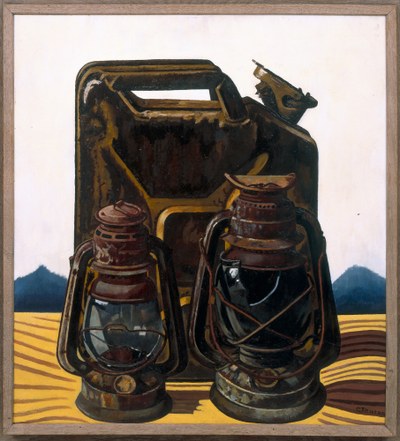 Olieblik met oude lampen